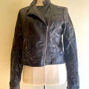 Fitted Vegan Leather Moto Jacket